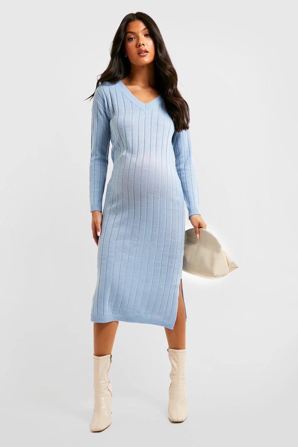 Maternity V Neck Slouchy Knitted Midi Dress
