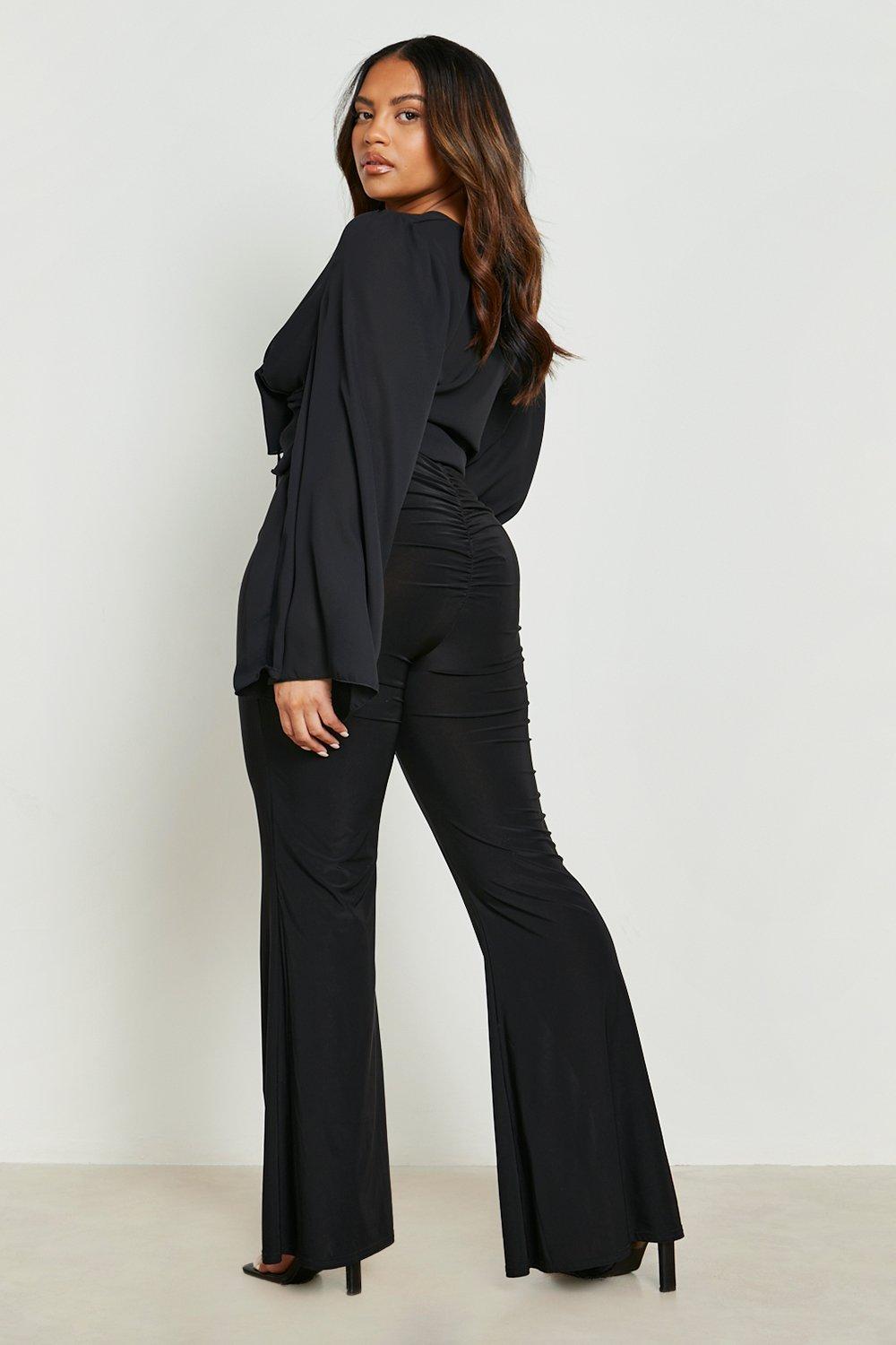 Plus Slinky Ruched Bum Flare Trousers