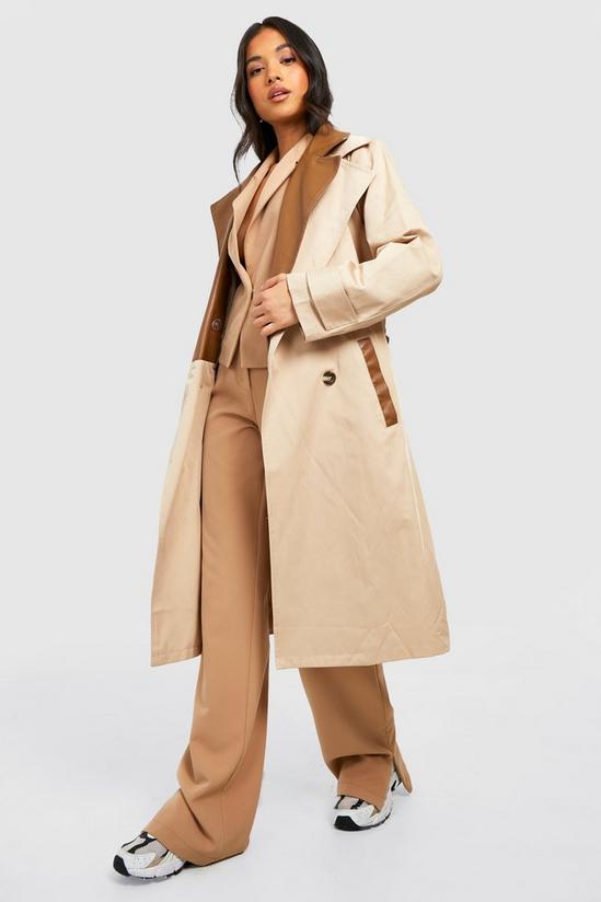boohoo Petite Pu Contrast Belted Trench Coat 1