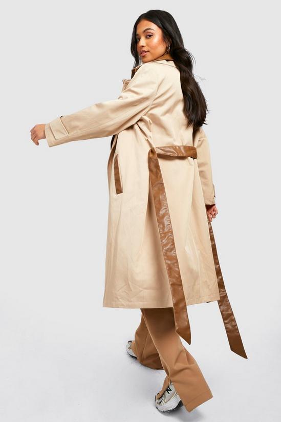 boohoo Petite Pu Contrast Belted Trench Coat 2