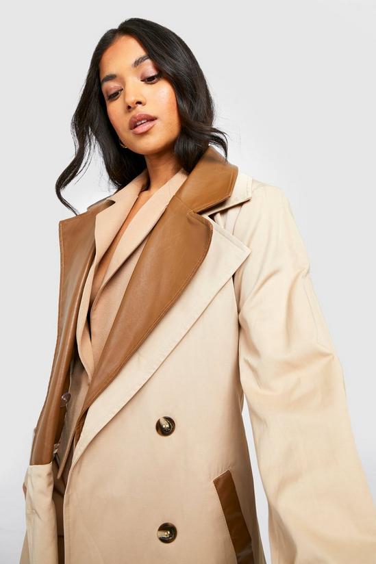 boohoo Petite Pu Contrast Belted Trench Coat 4