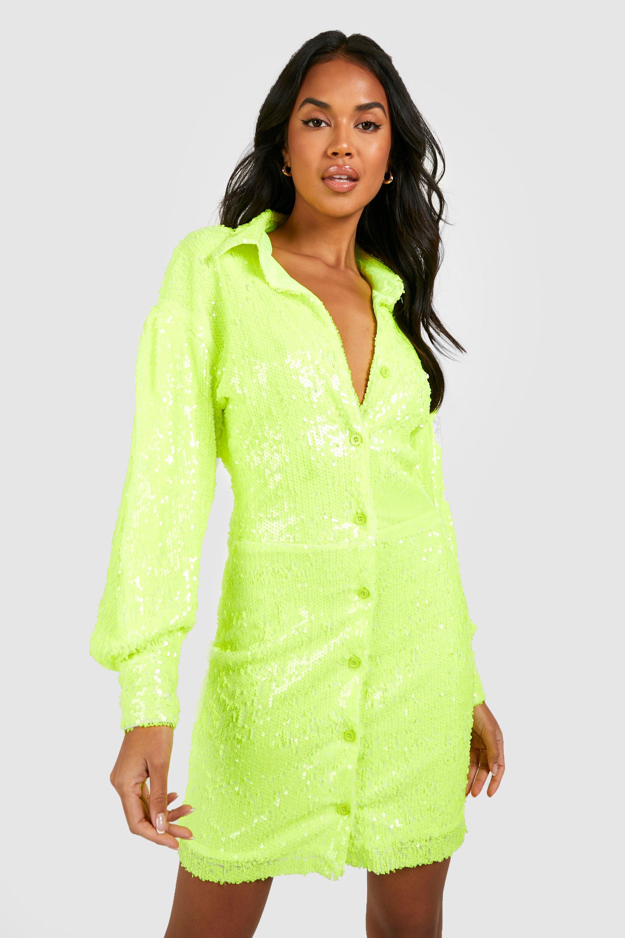 Boutique Sequin Fitted Shirt Dress
