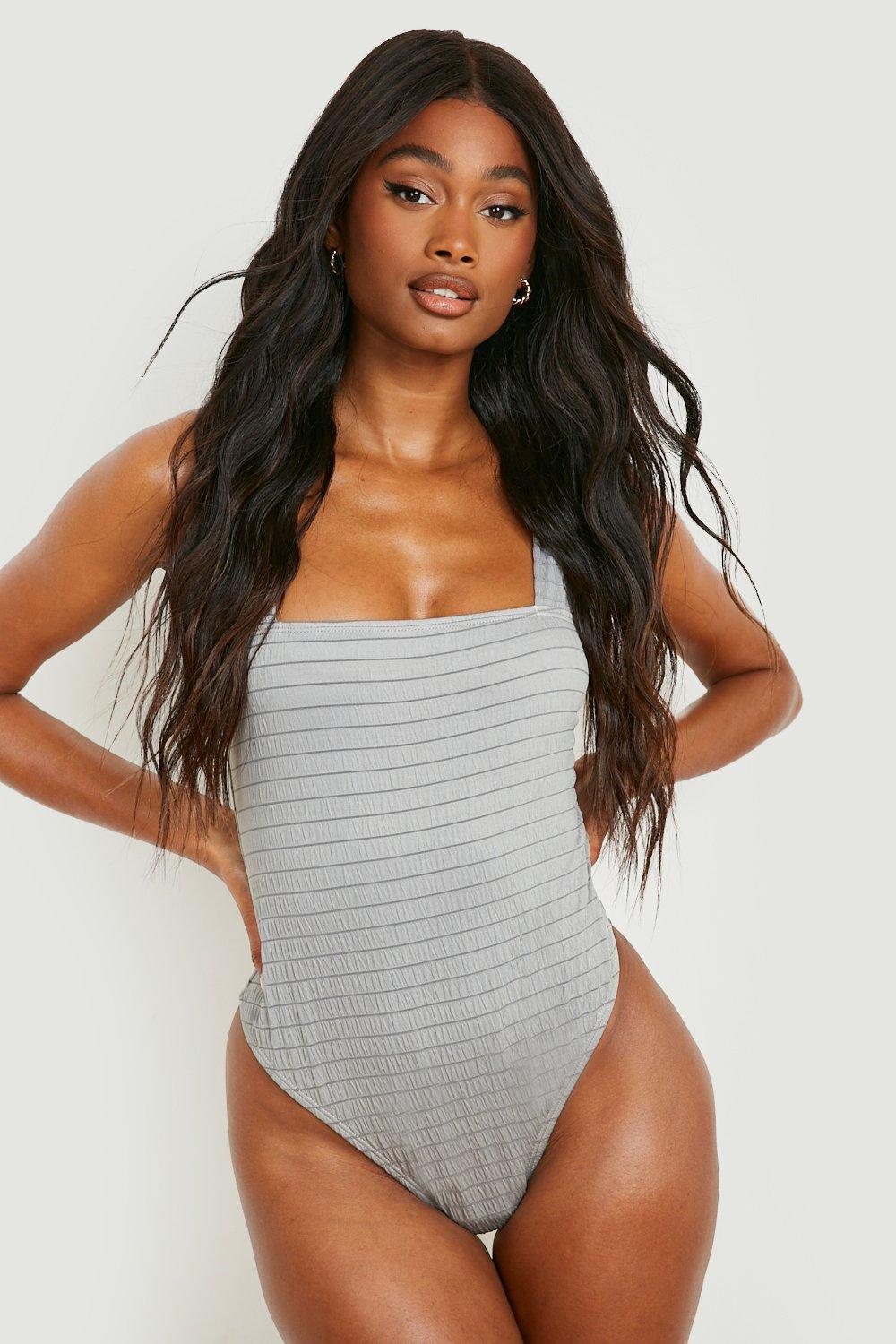 Wide Textured Rib Square Neck Swimsuit