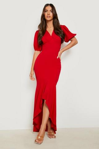Product Puff Sleeve Fishtail Maxi Dress red