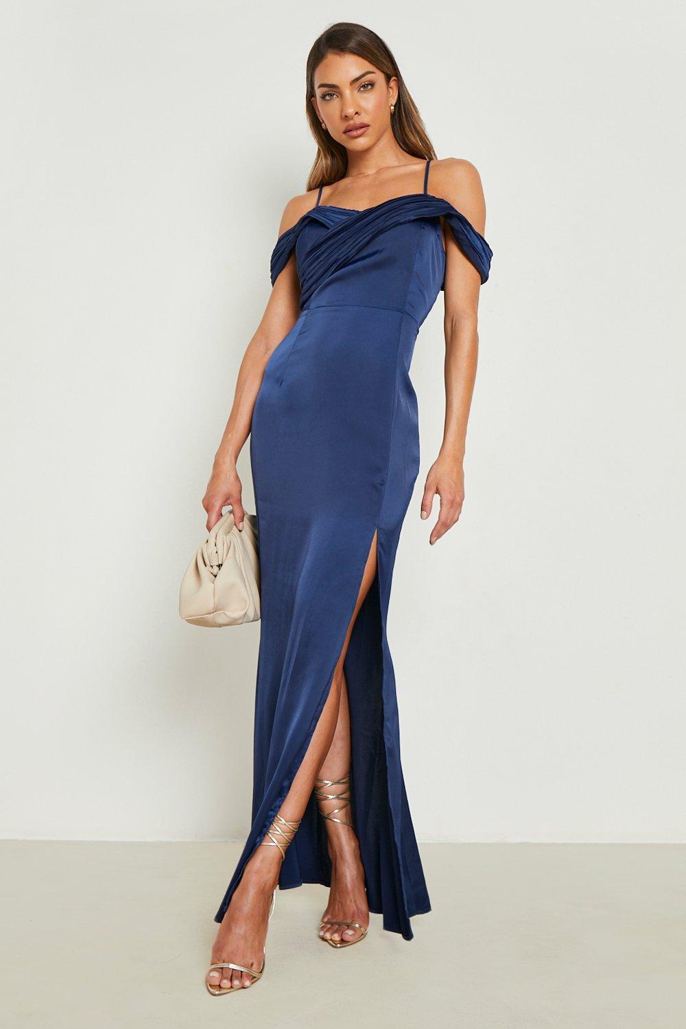 Satin Off The Shoulder Strappy Maxi Dress