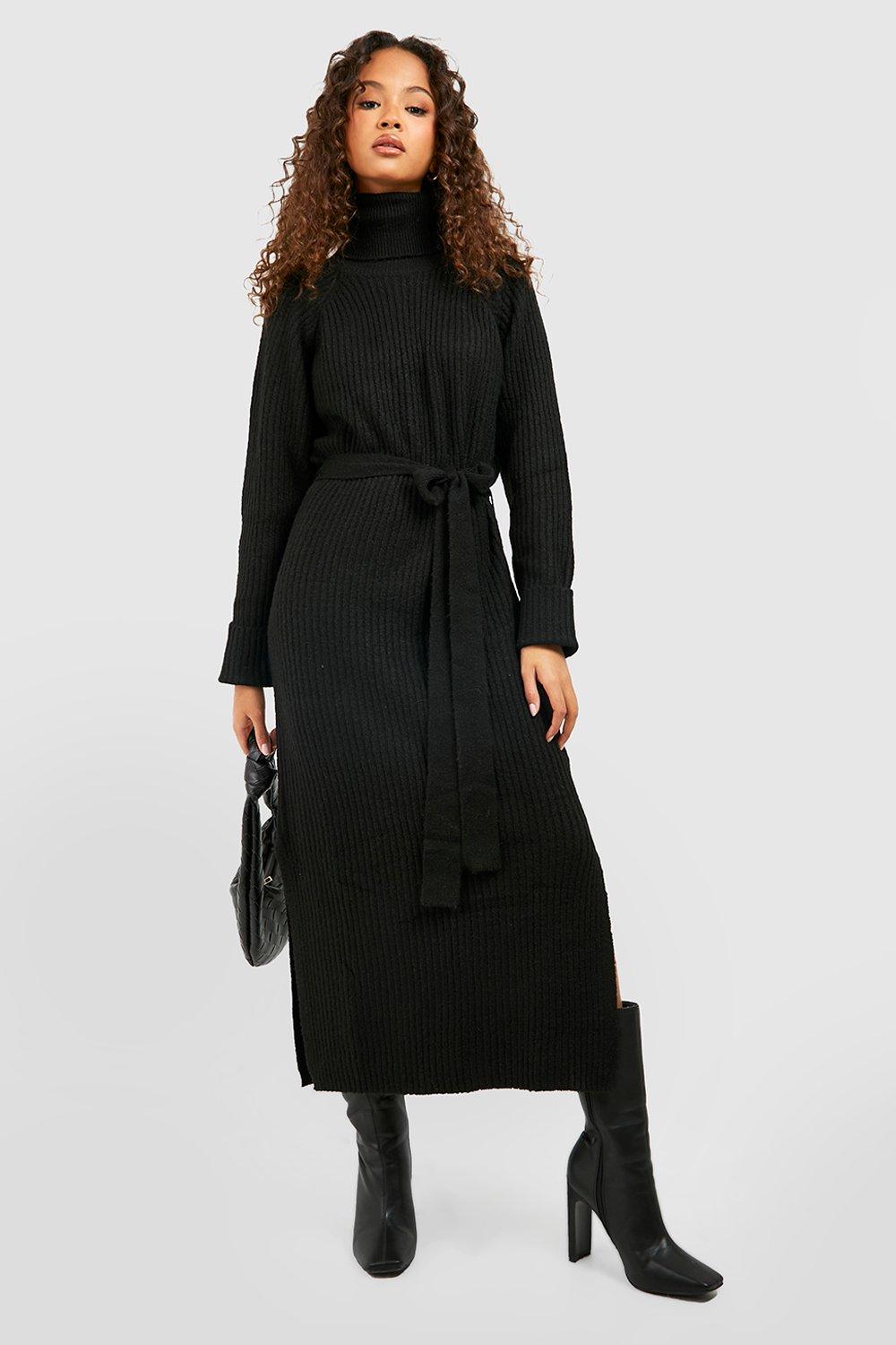 Roll Neck Belted Knitted Midaxi Dress