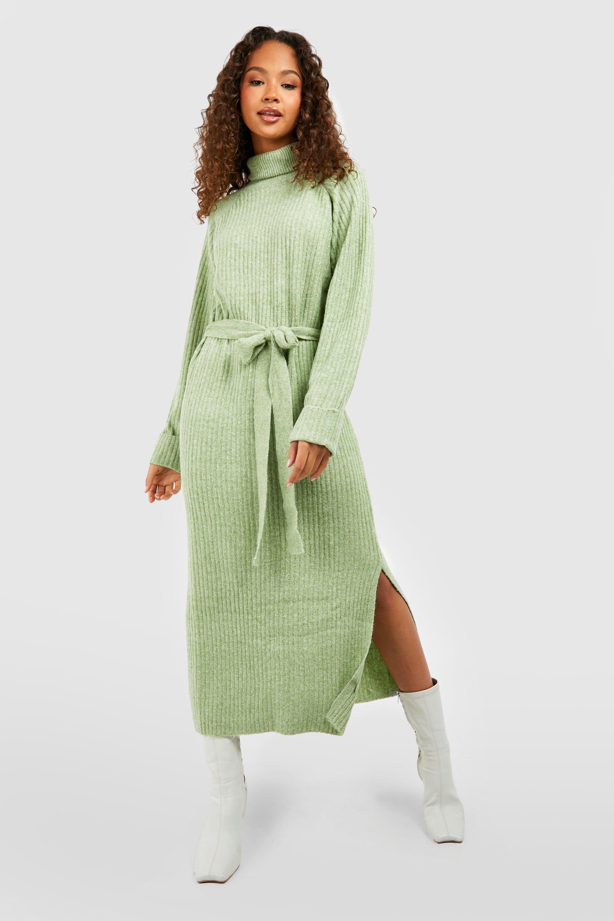 Roll Neck Belted Knitted Midaxi Dress