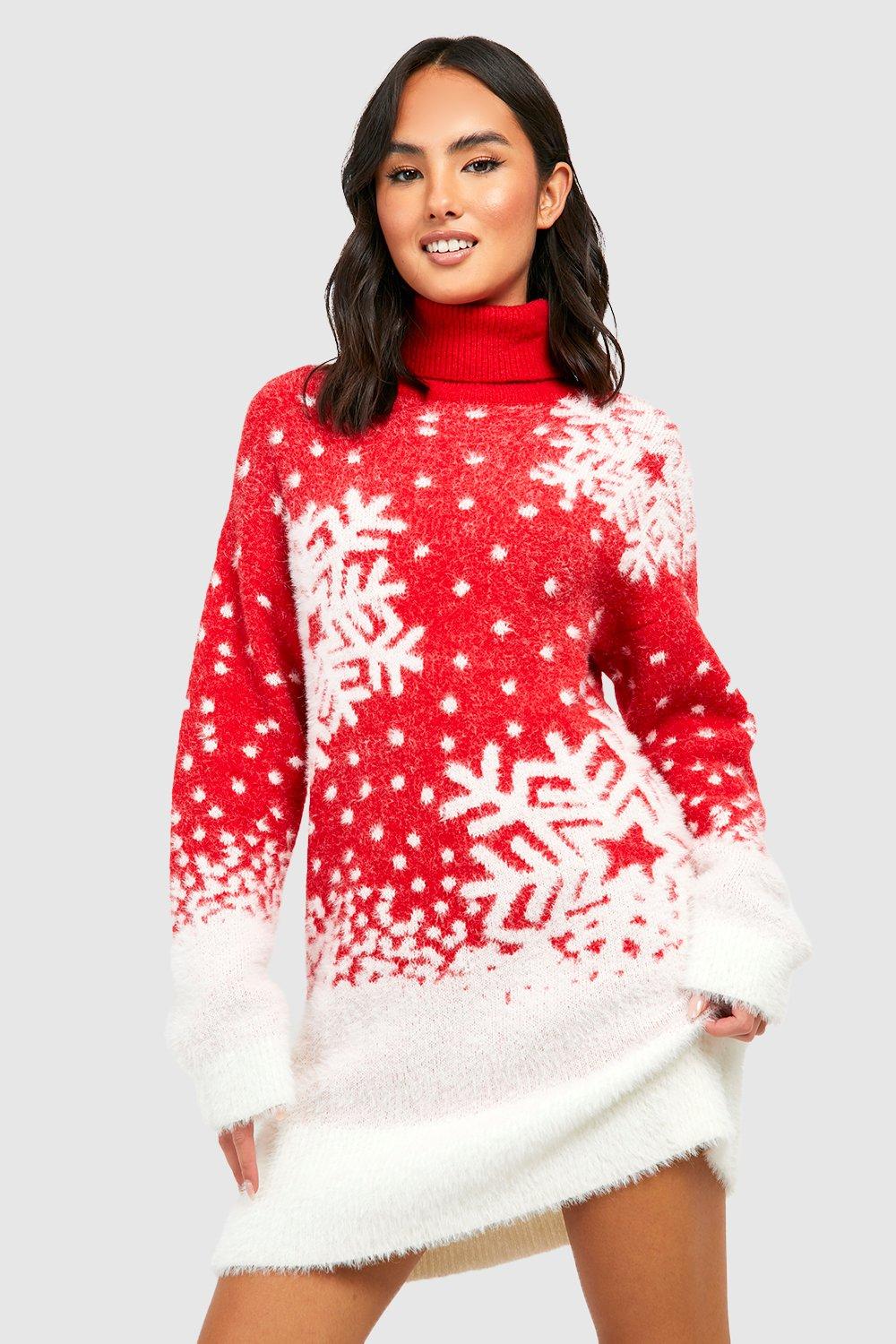 Snowflake Fully Knit Roll Neck Jumper Dress