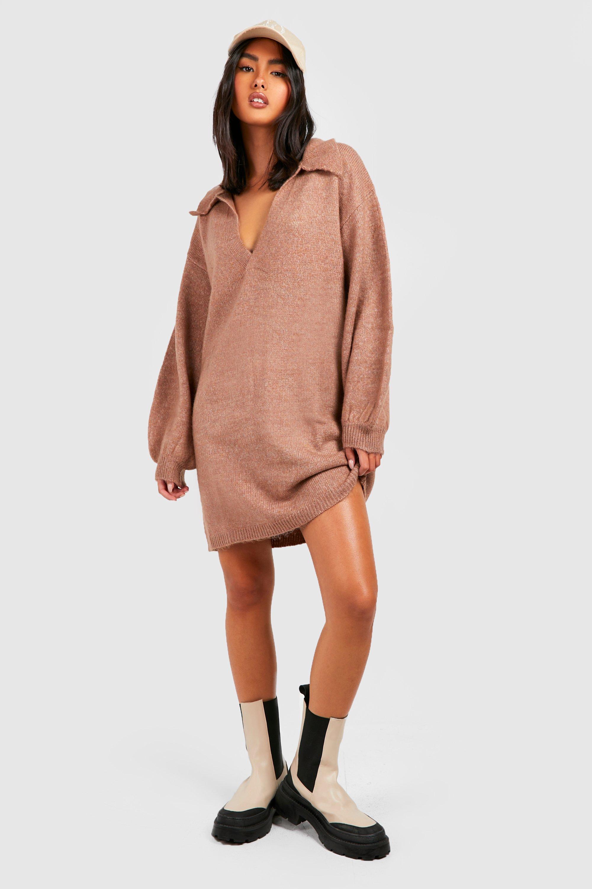 Polo Neck Oversized Knitted Jumper Dress
