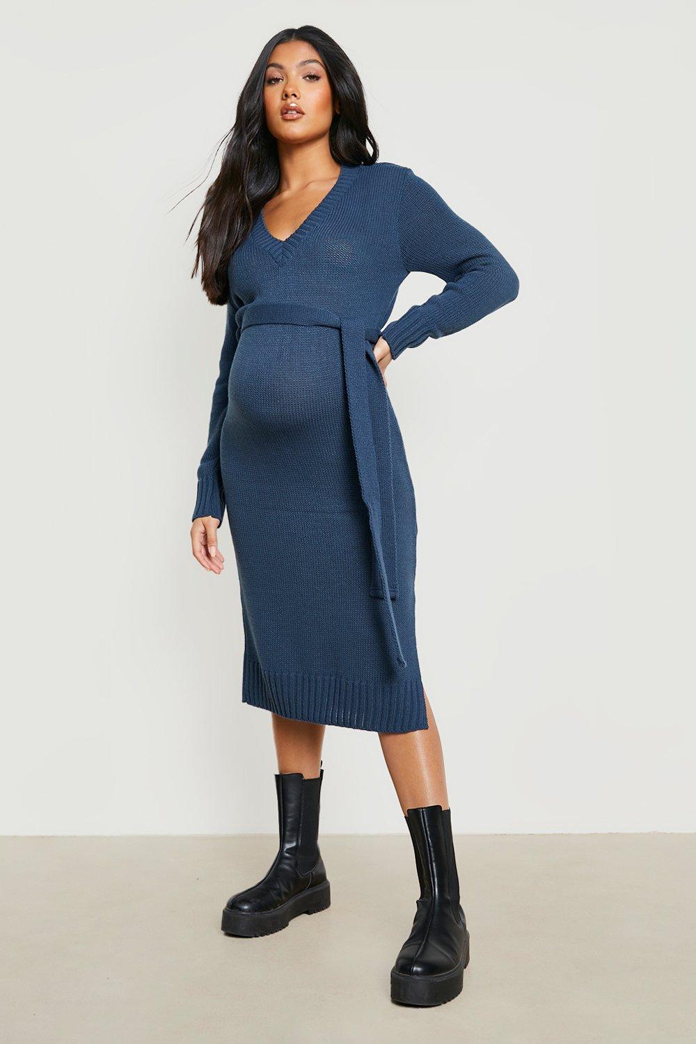 Maternity V Neck Jumper Midi Dress