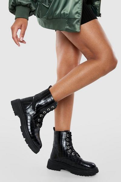 Lace Up Chunky Croc Hiker Boots