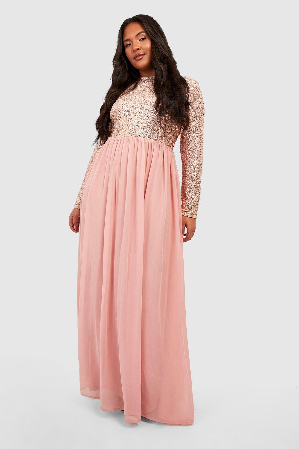 Plus Occasion Sequin Long Sleeve Maxi Dress