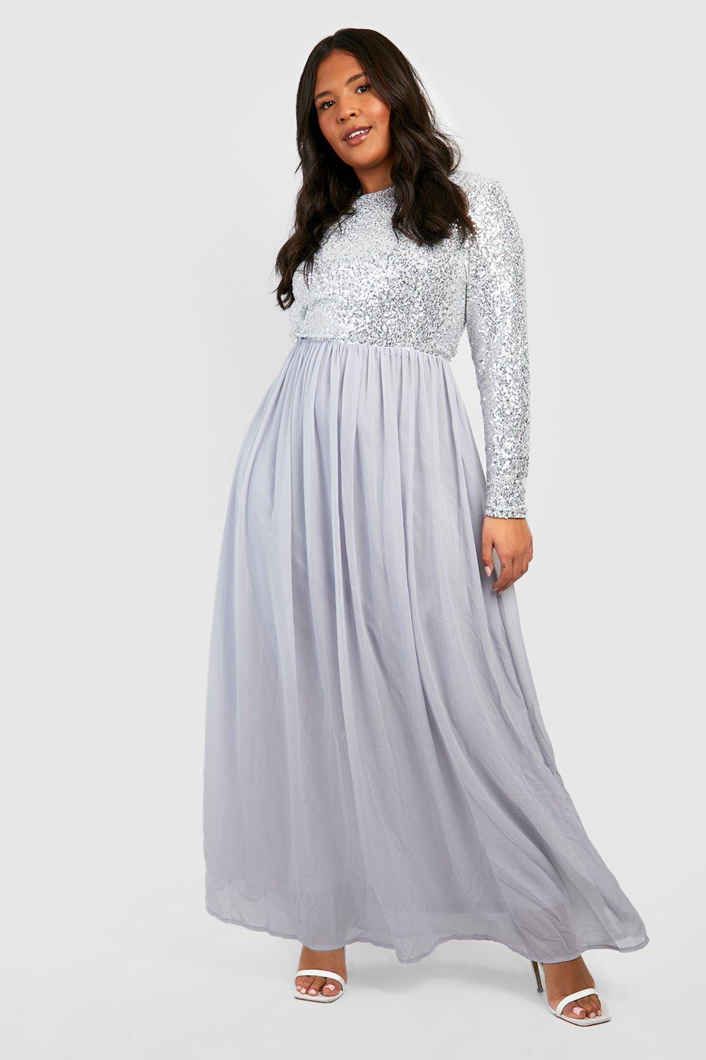 Plus Occasion Sequin Long Sleeve Maxi Dress