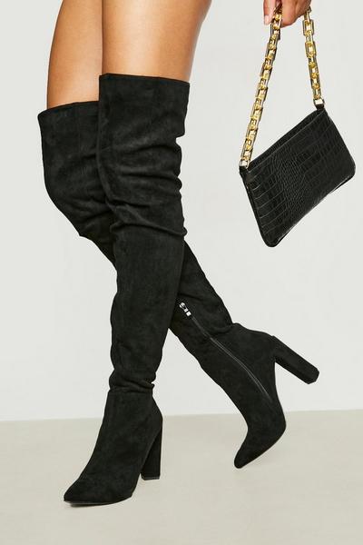 Thigh High Block Heel Pointed Boot