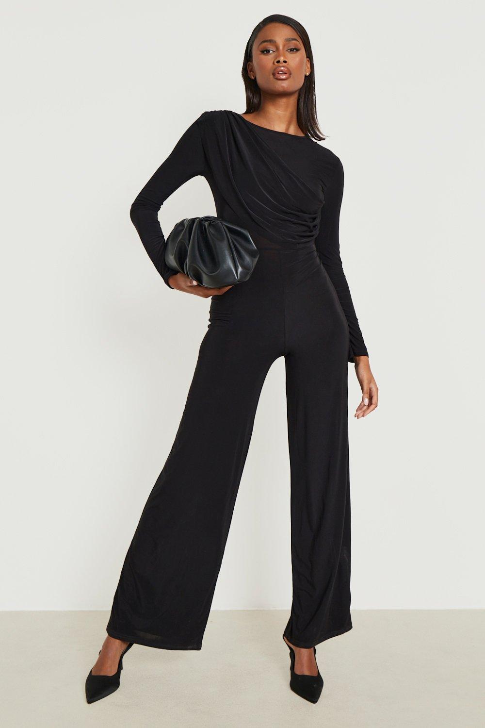 Long Sleeve Wide Leg Slinky Jumpsuit