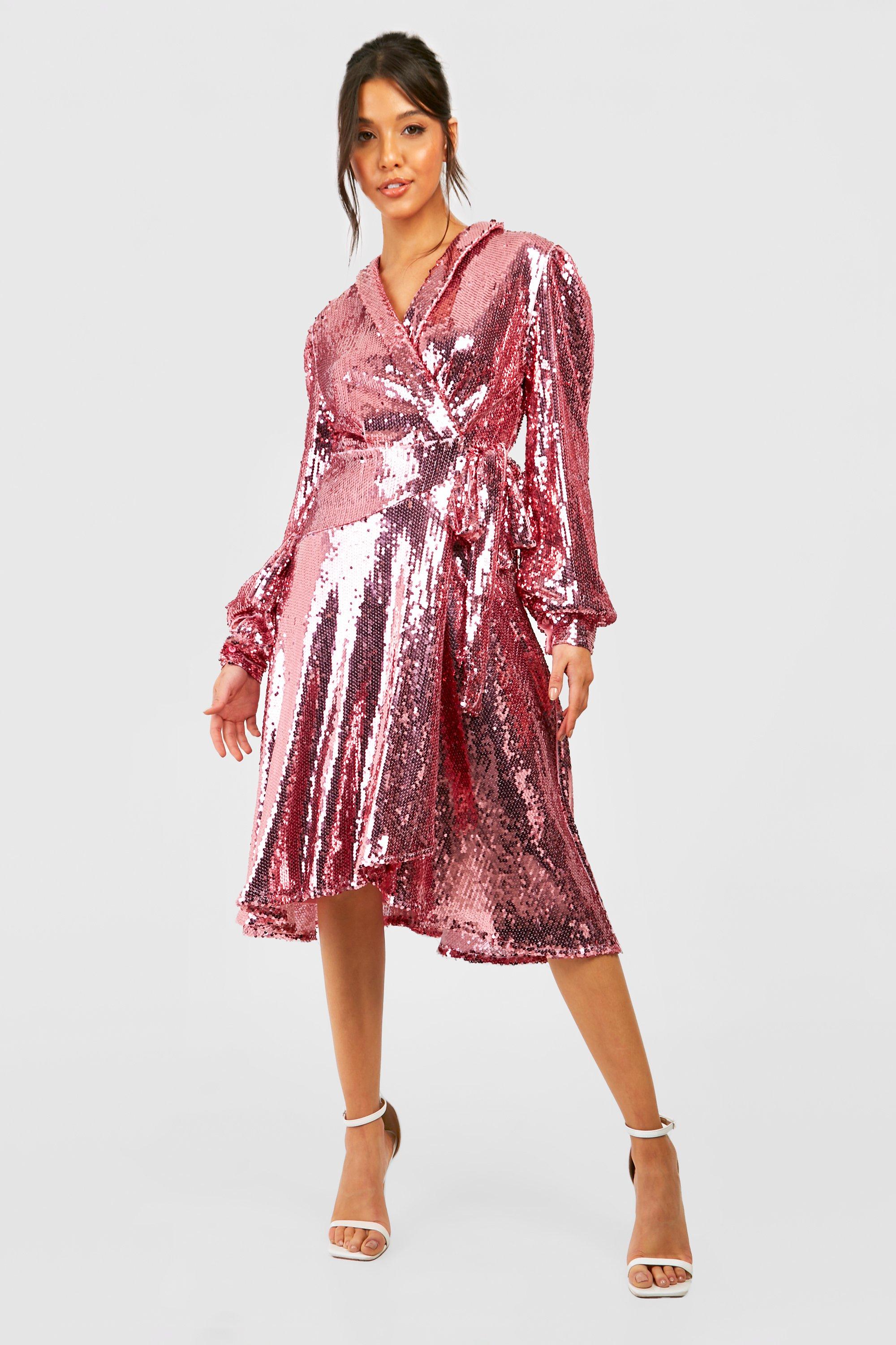 Sequin Wrap Midi Party Dress
