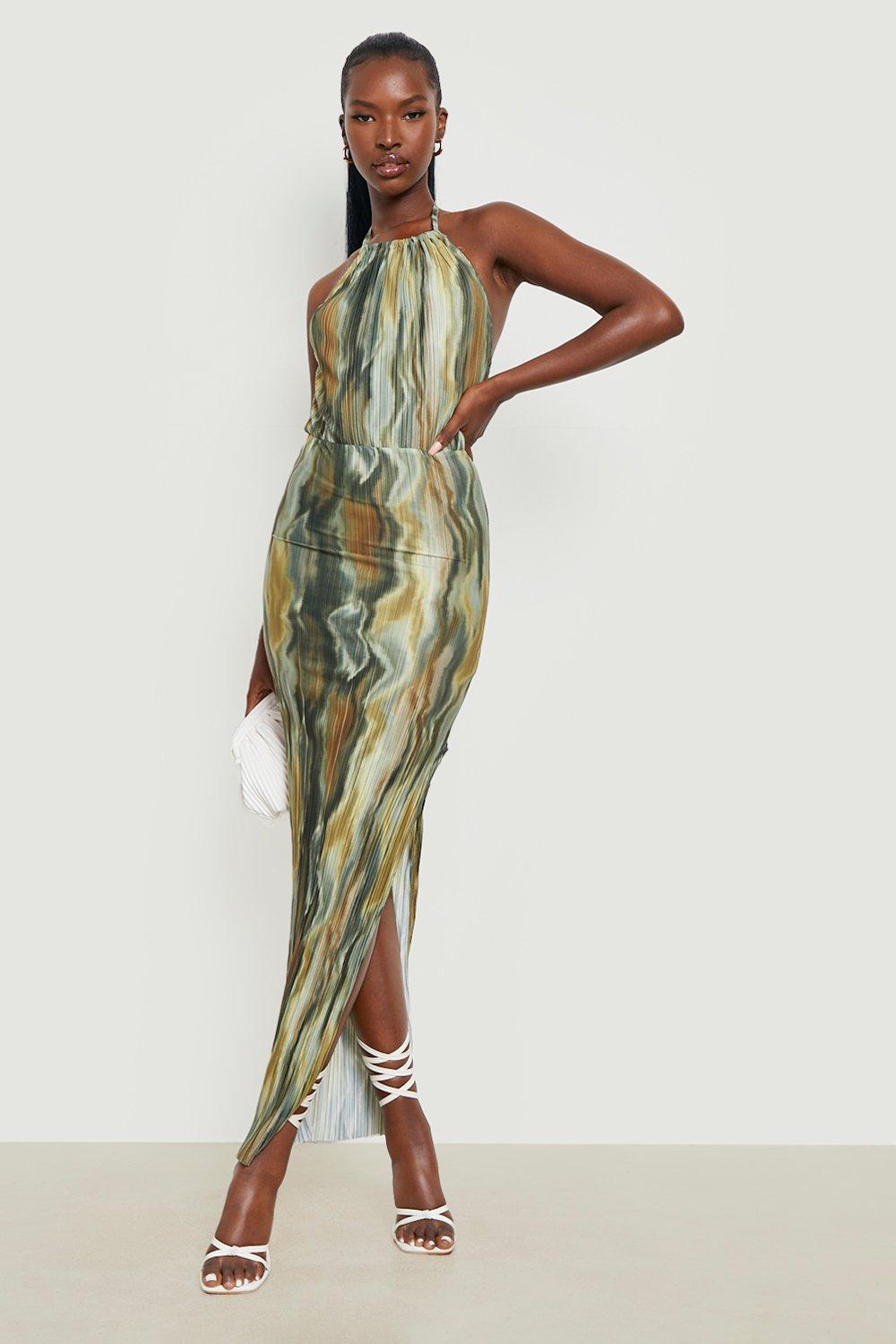 Printed Plisse Maxi Dress