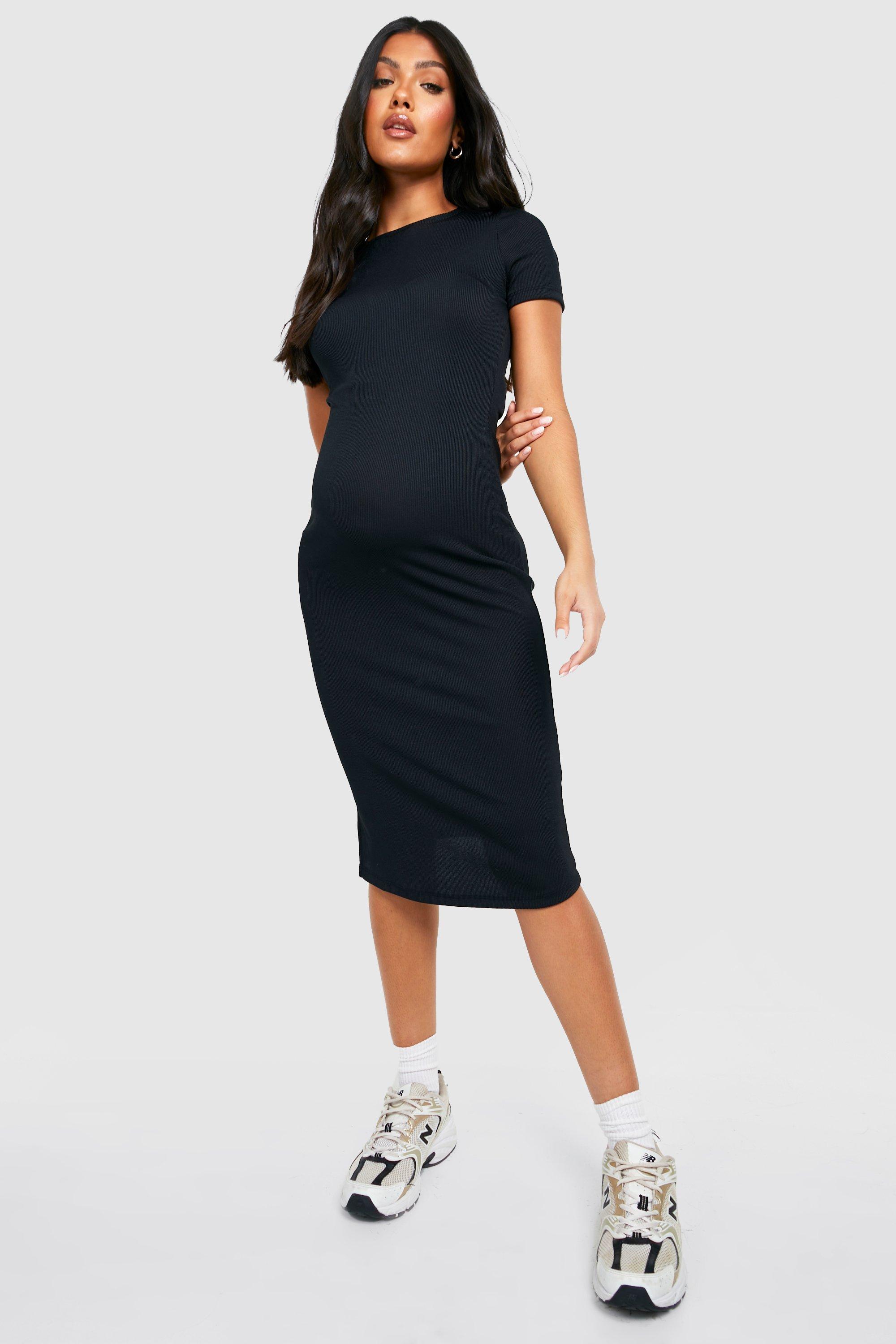 Maternity Rib Short Sleeve Midi Dress