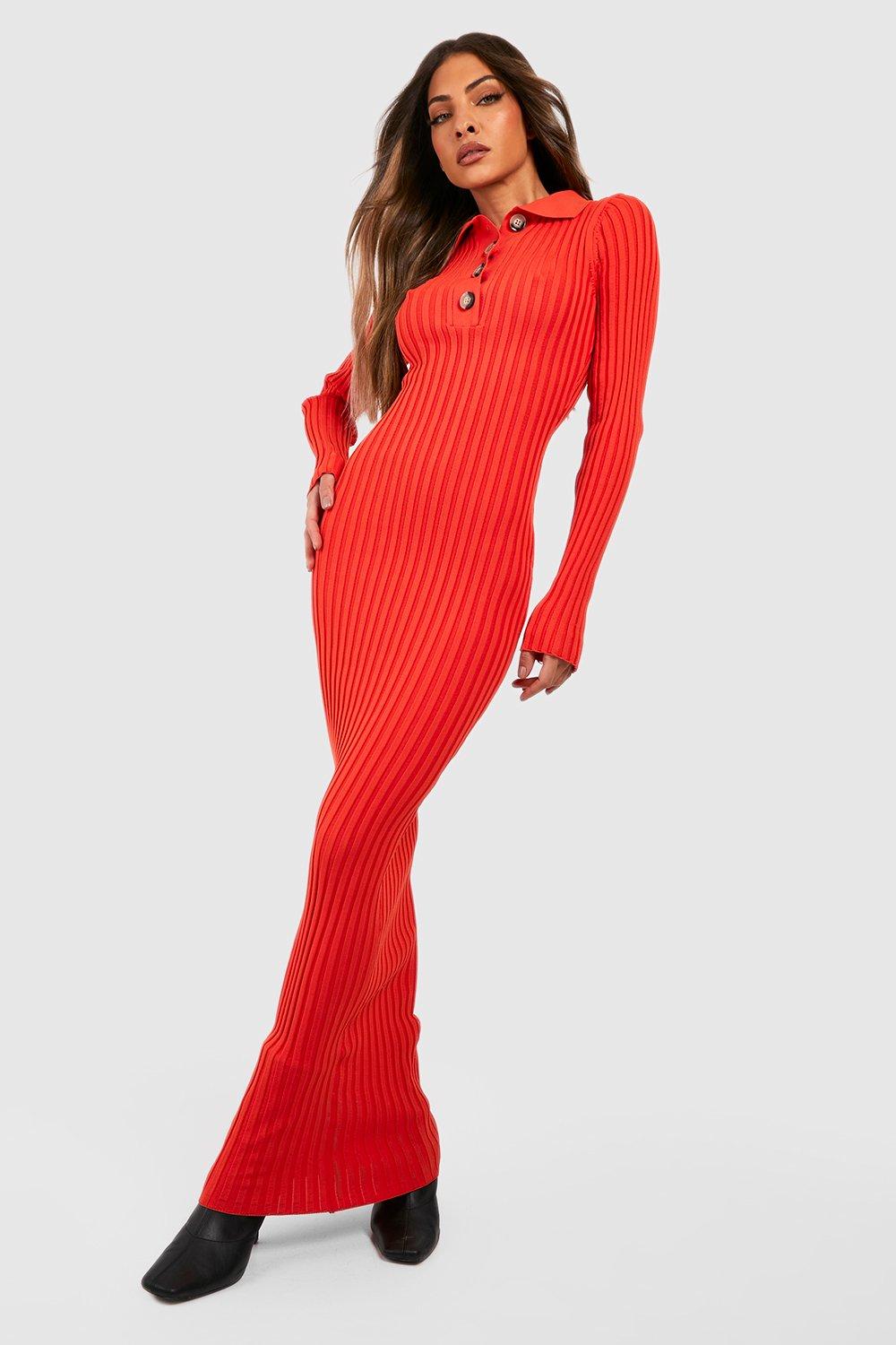 Two Tone Wide Rib Knitted Maxi Dress