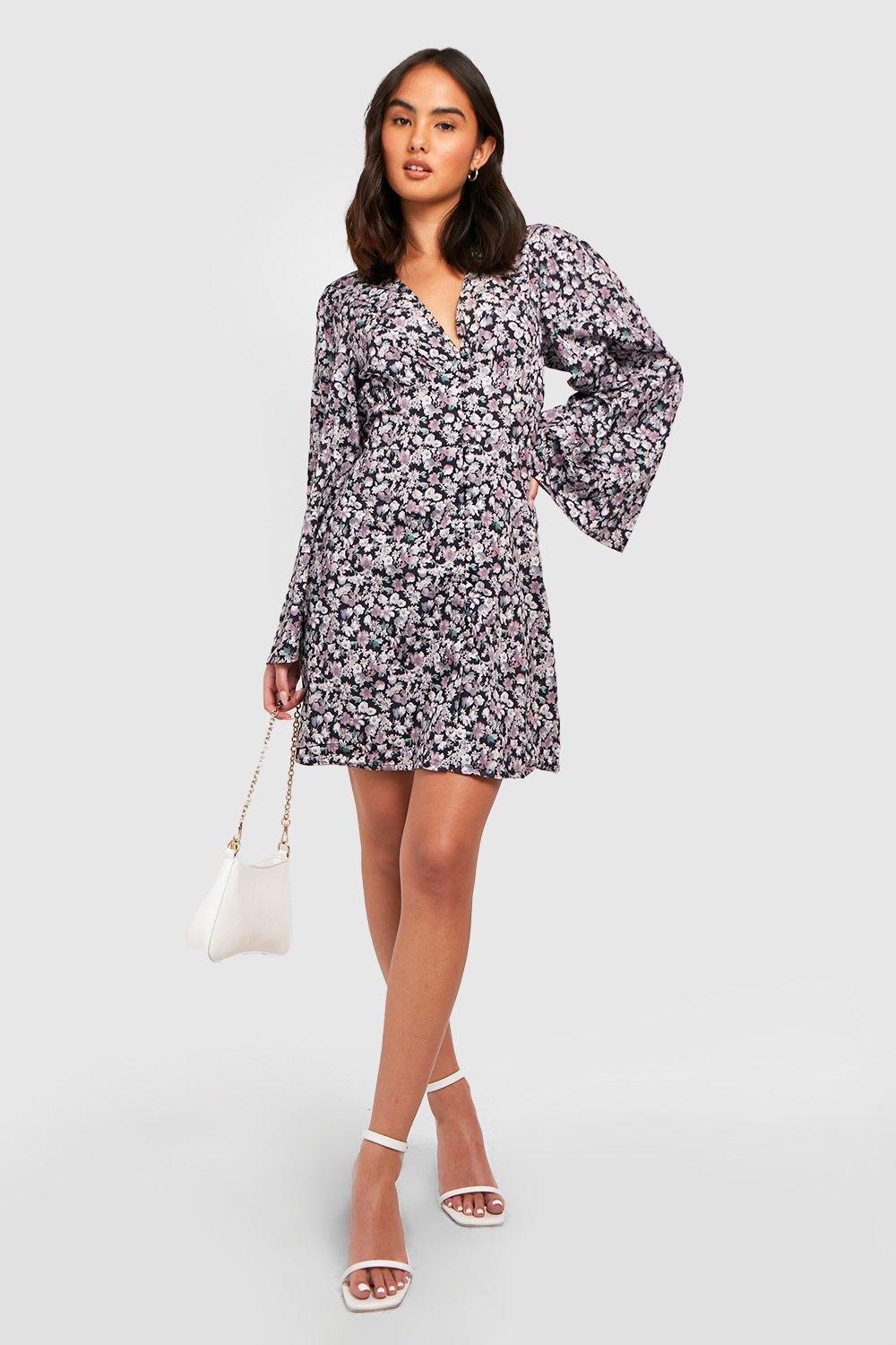 Floral Flare Sleeve Woven Smock Dress