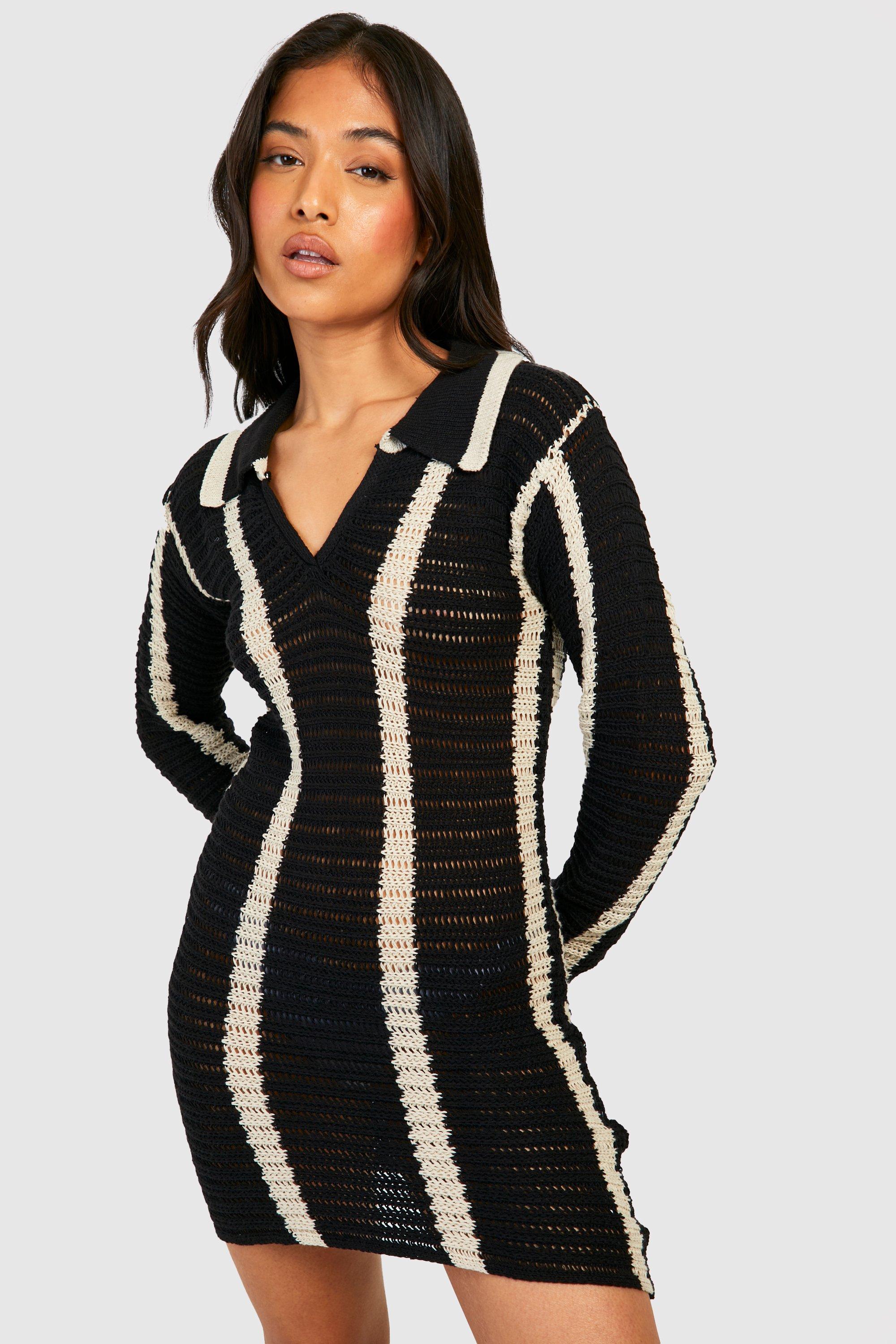 Petite Stripe Crochet Knitted Mini Dress