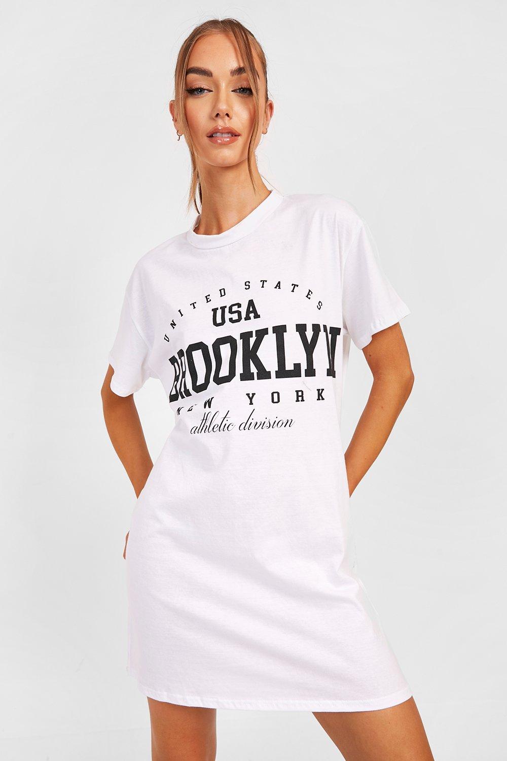 Brooklyn Slogan Print Oversized T-shirt Dress