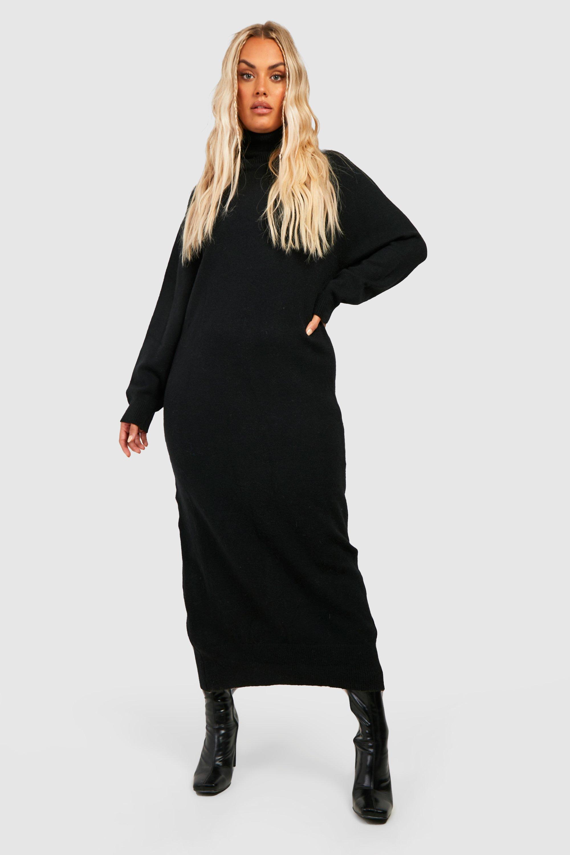Plus Knitted Roll Neck Midaxi Dress