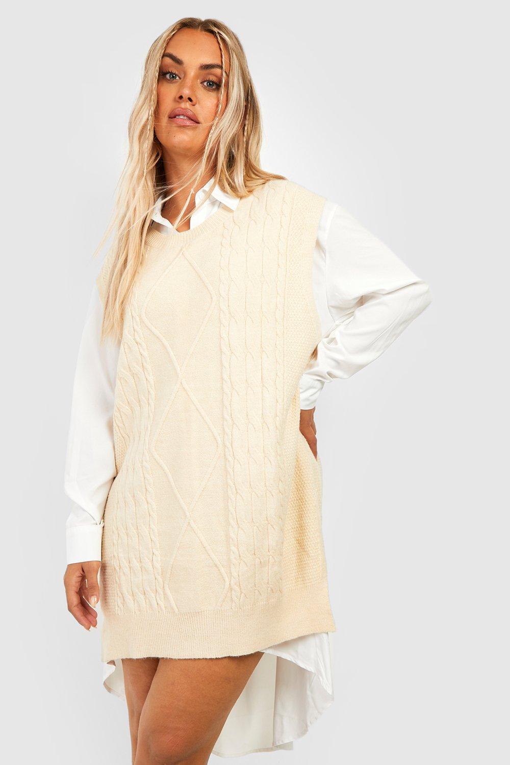 Plus Knitted Vest 2 In 1 Shirt Dress