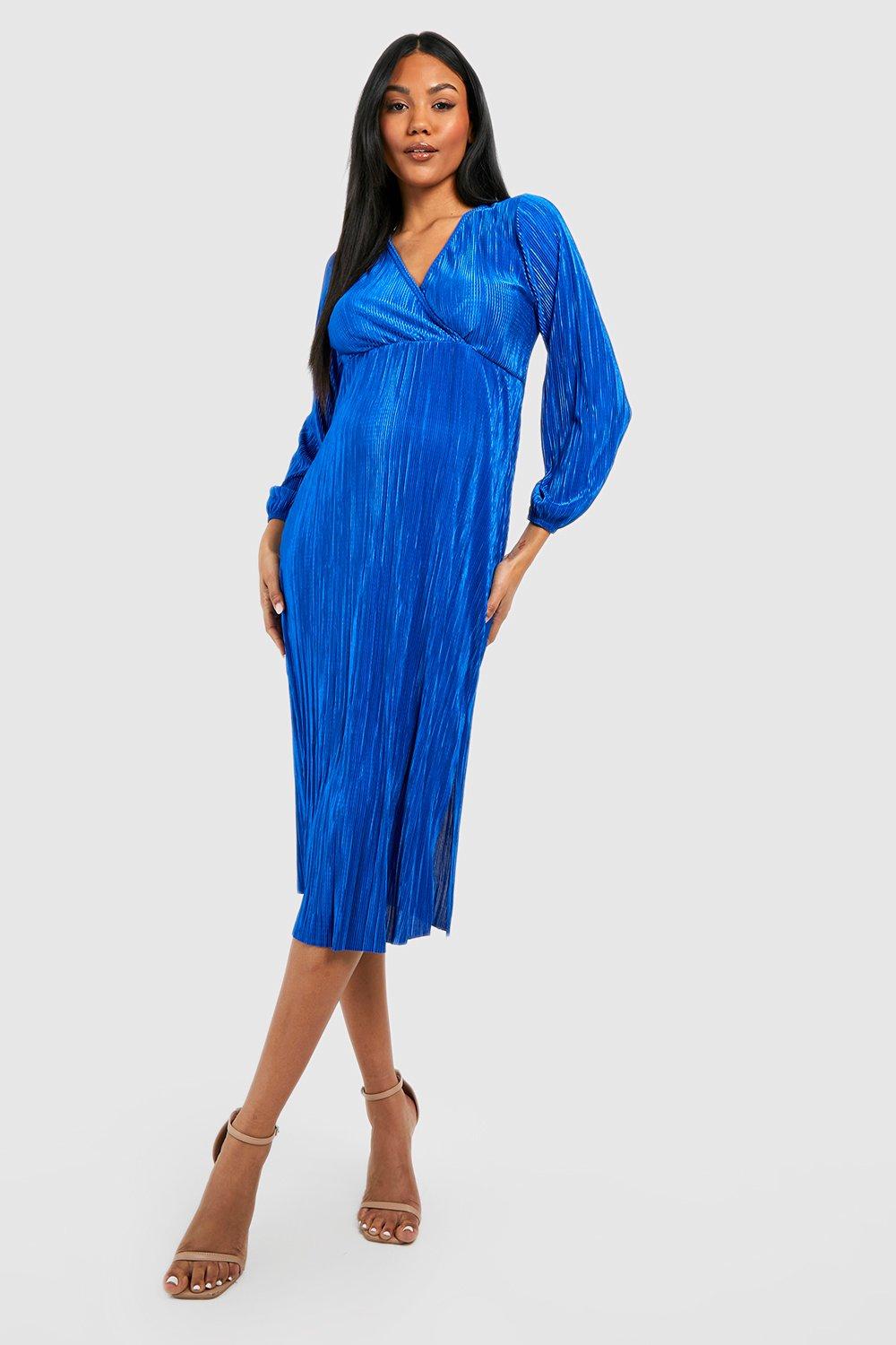 Maternity Plisse Tie Front Midi Dress