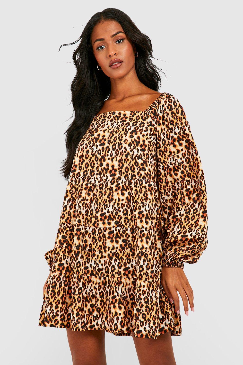 Tall Leopard Square Neck Smock Dress