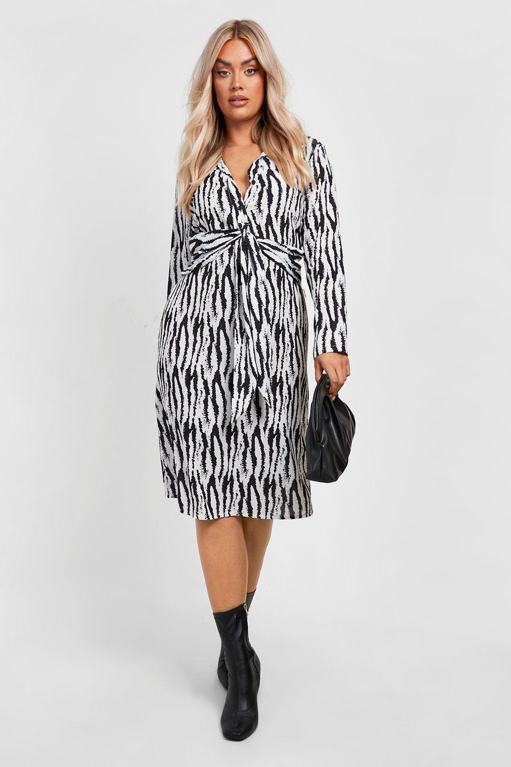 Plus Zebra Woven Midi Shirt Dress