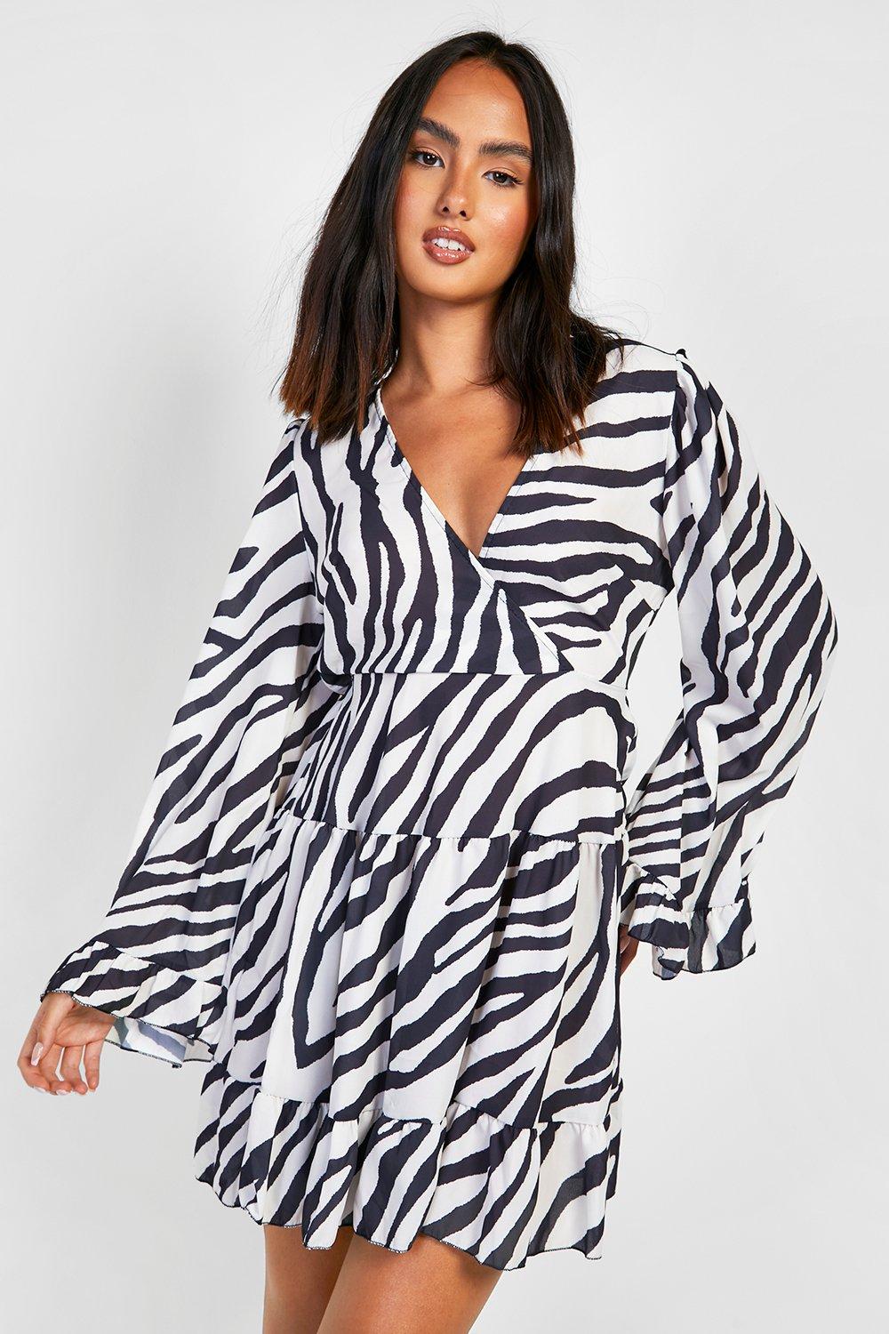 Zebra Flare Sleeve Woven Dress