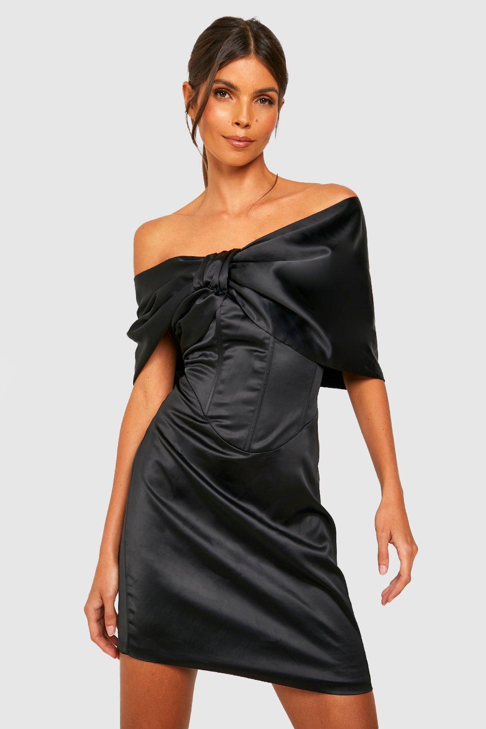 Satin Bardot Corset Detail Dress