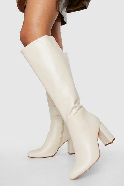 Wide Fit Block Heel Knee High Pull On Boots