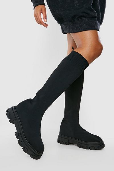 Wide Fit Knee High Knitted Chunky Boots