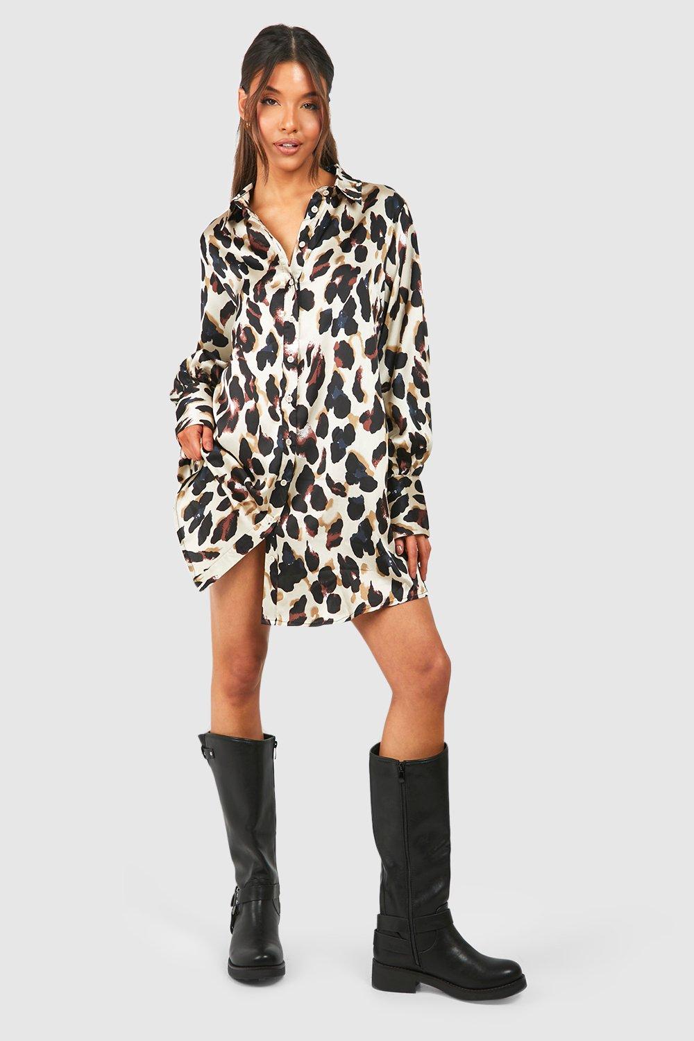 Leopard Print Oversized Shirt Dress