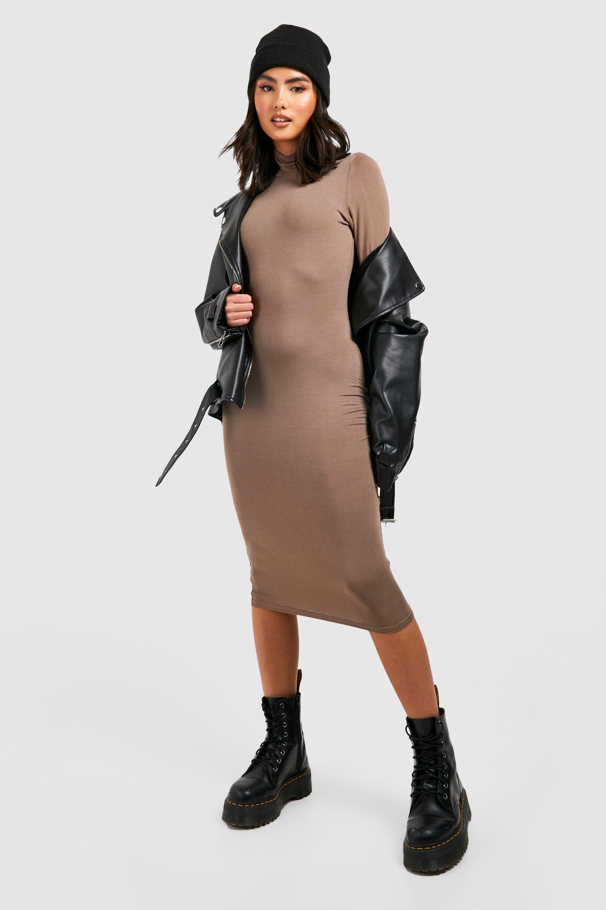 Roll Neck Long Sleeve Bodycon Midi Dress
