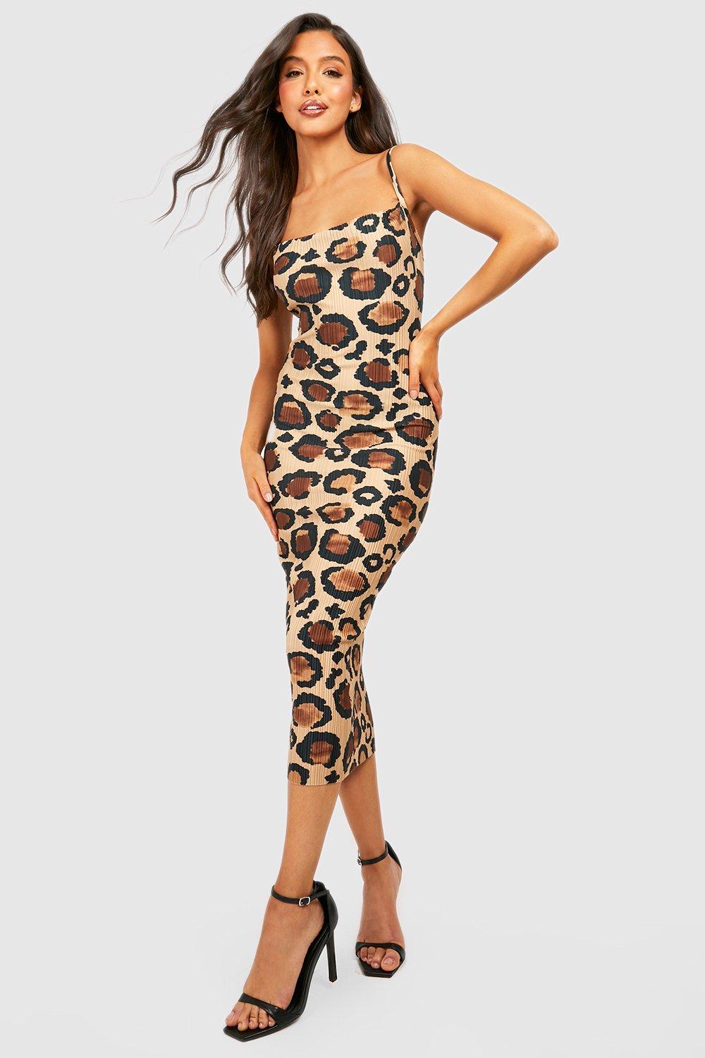 Leopard Plisse Cowl Neck Slip Dress
