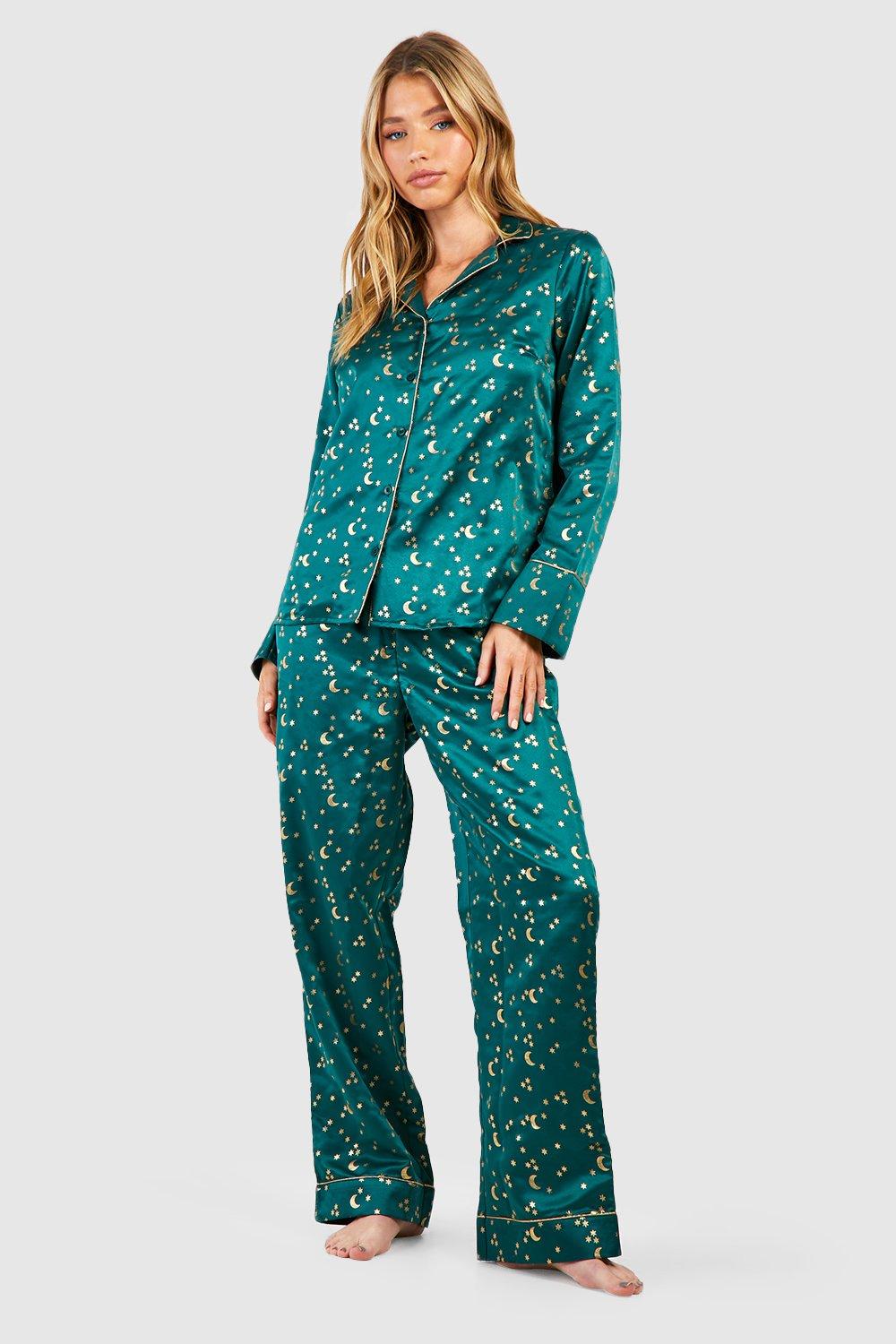 Nightwear | Premium Satin Moon & Star Pyjama Set | boohoo