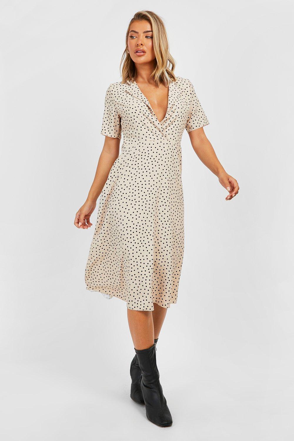 Polka Dot Shirt Style Midi Dress