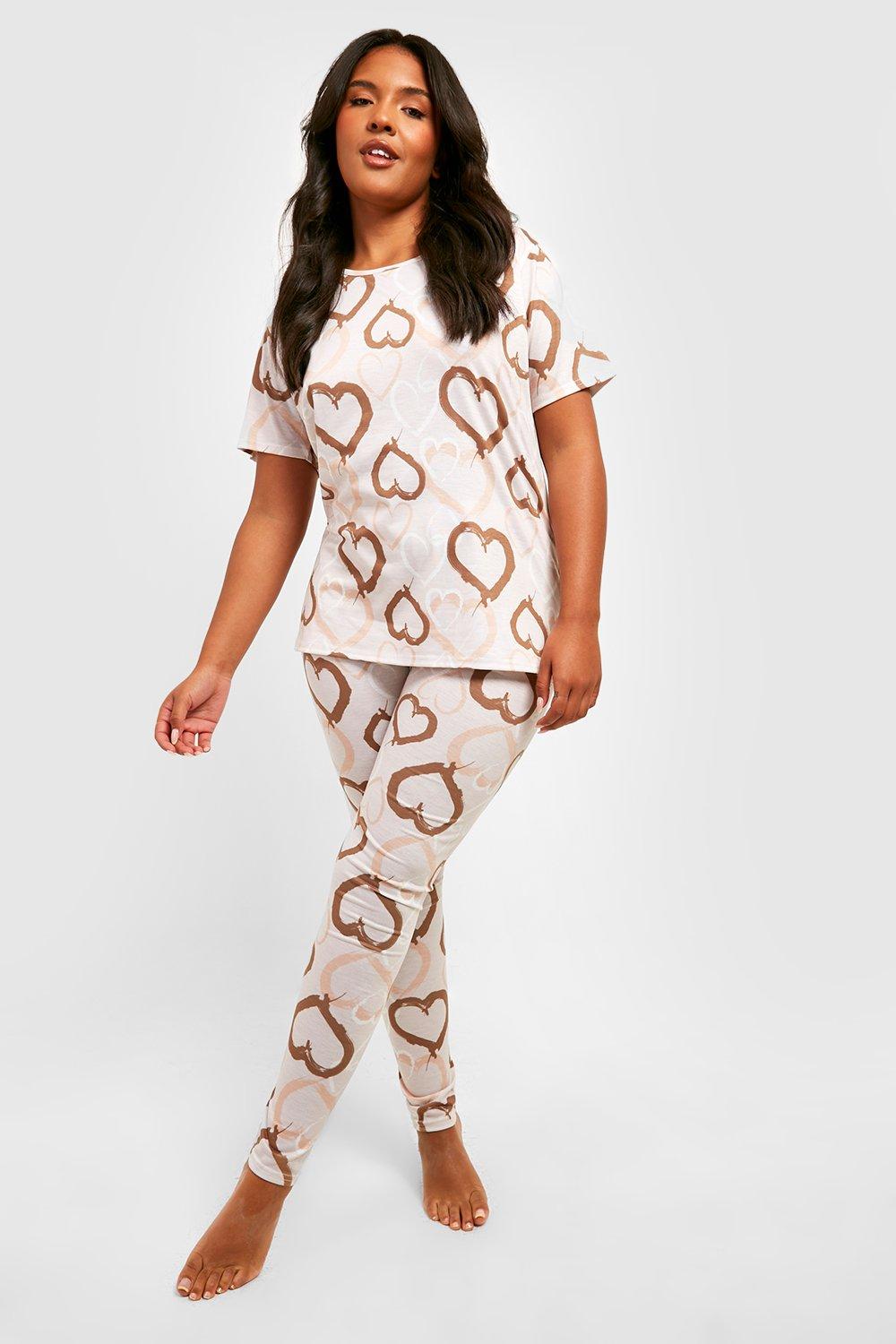 Plus Tonal Heart Print Top & Leggings Pyjama Set