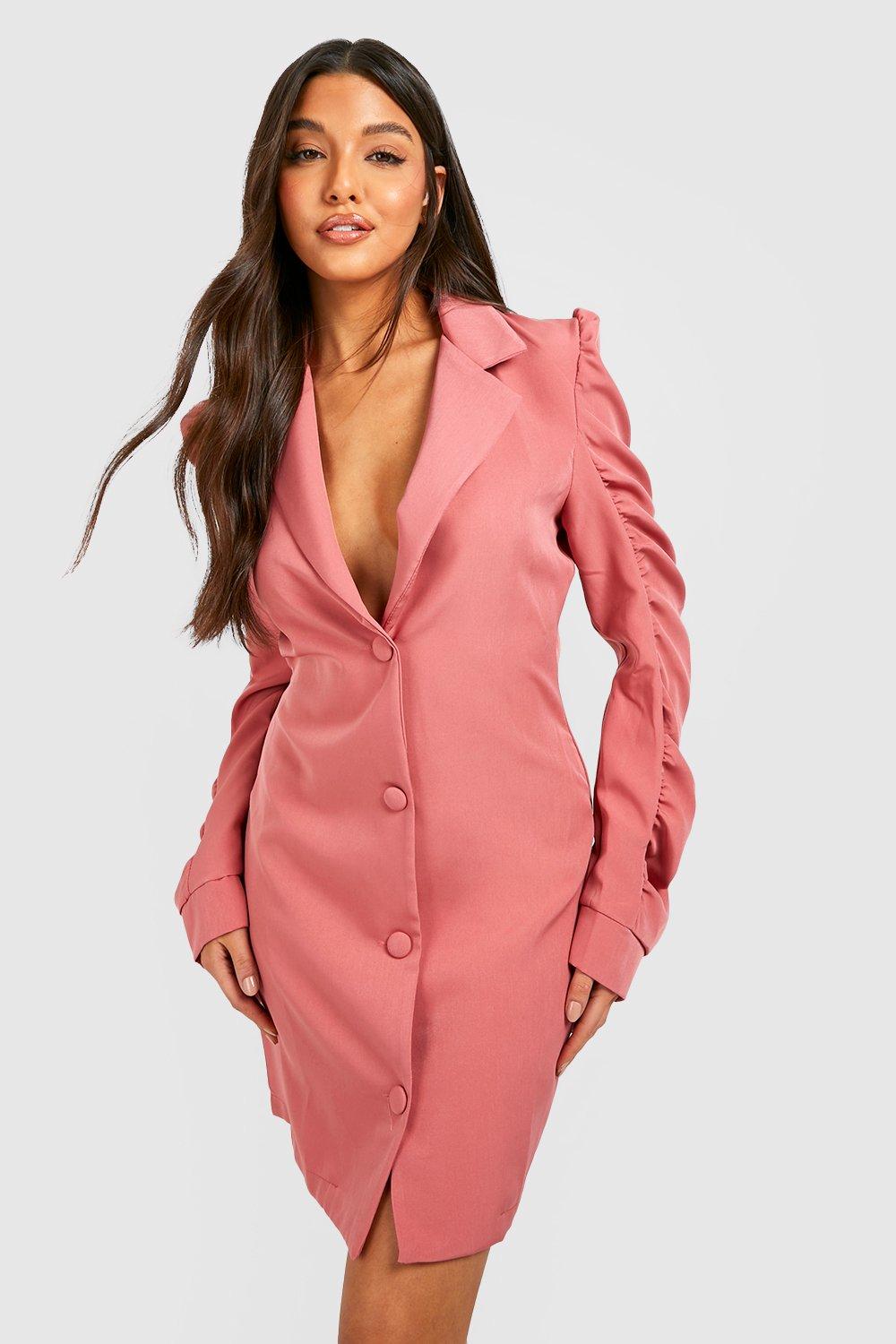 Ruched Sleeve Tailored Blazer Dress