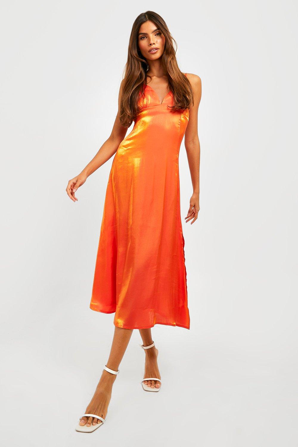 Shimmer Satin Strappy Slip Dress