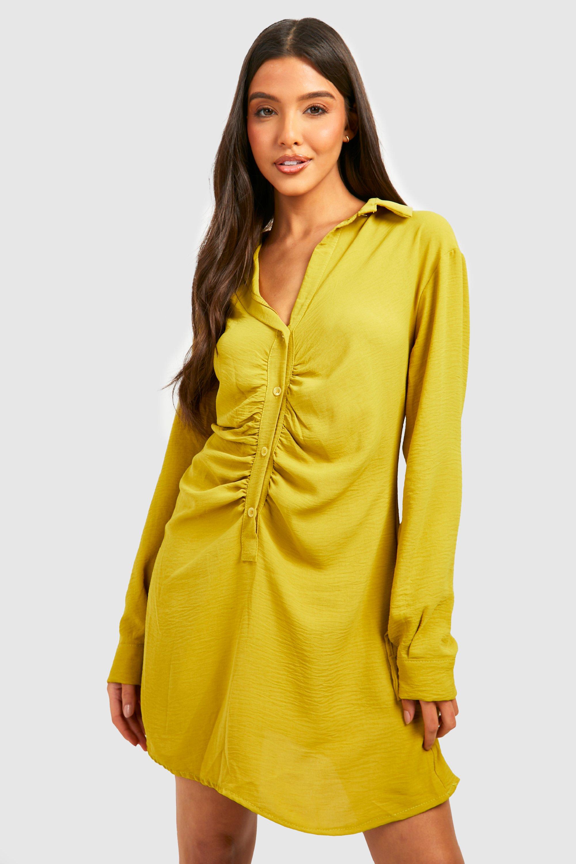 Hammered Ruched Front Shirt Dress