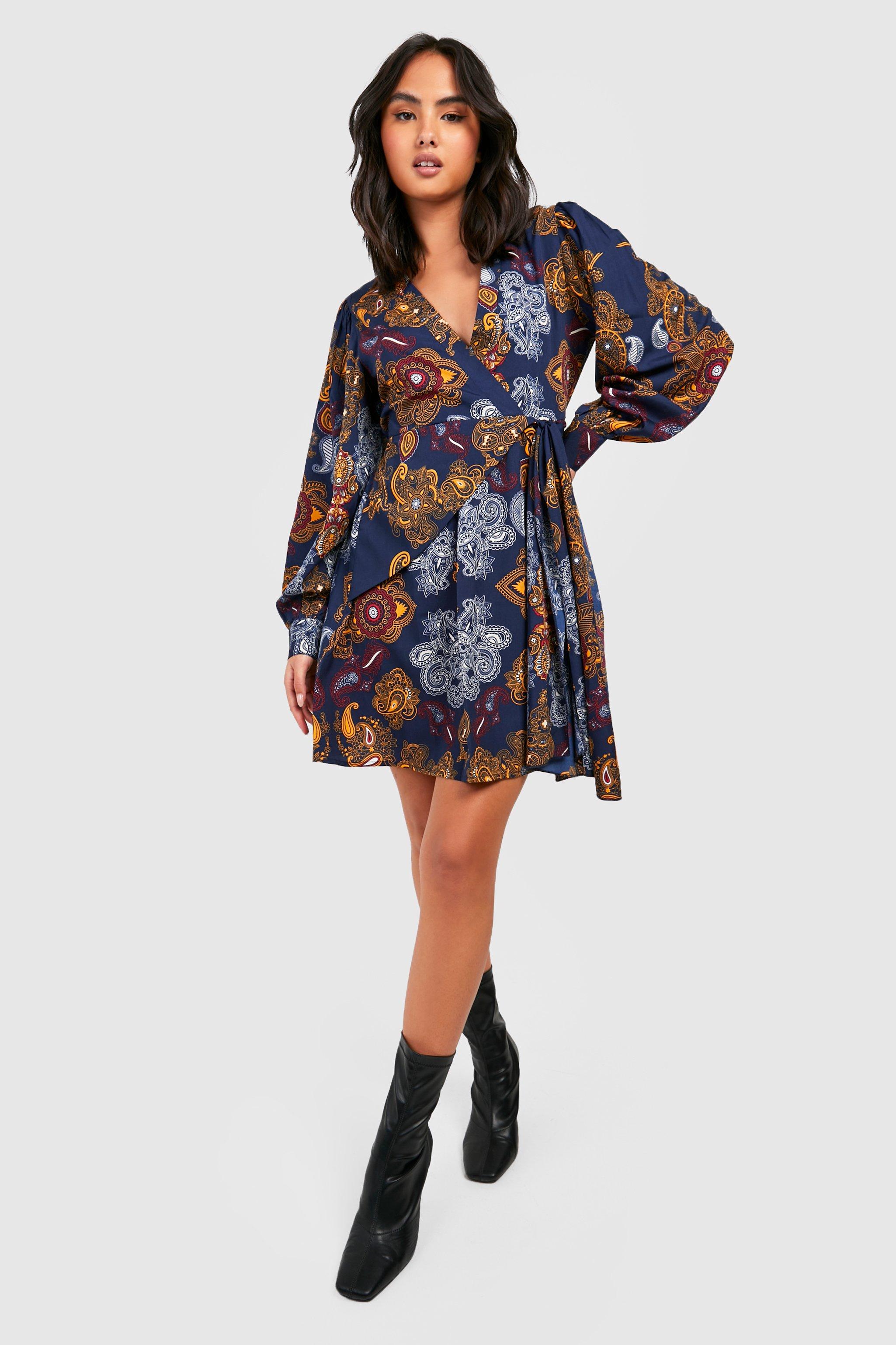 boohoo Women's The Printed Skater Dress|Size: 14|navy
