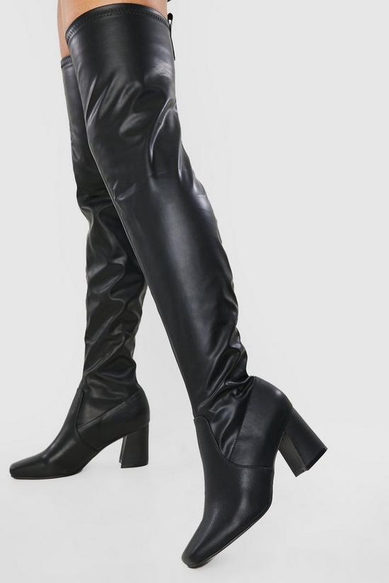 boohoo Wide Fit Over The Knee Flared Heel Boots 1