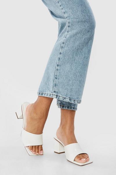 Wide Fit Croc Low Block Heeled Mules