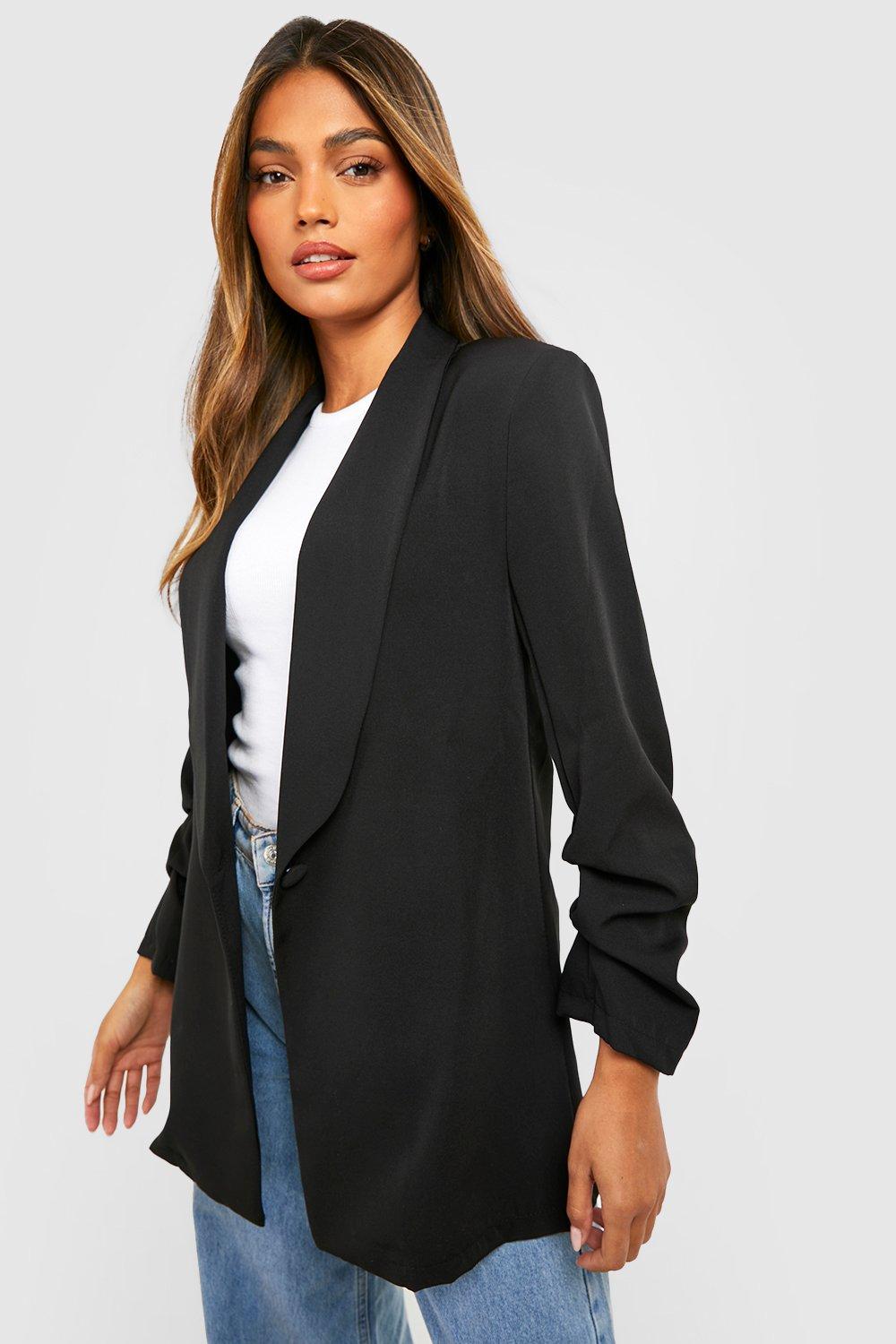 Jackets & Coats | Basic Woven Ruched Sleeve Plunge Lapel Blazer | boohoo