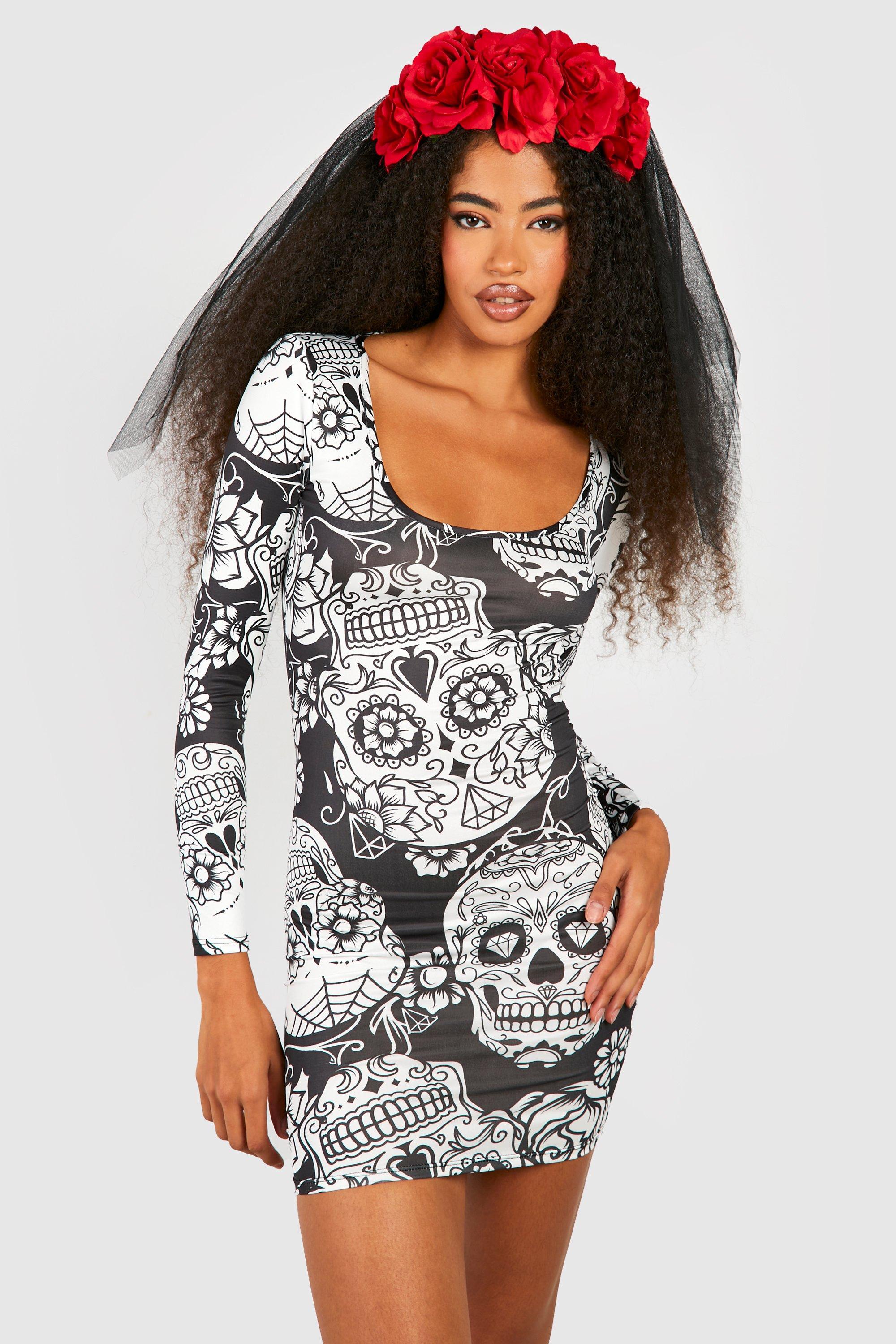 Halloween Skeleton Slinky Mini Dress