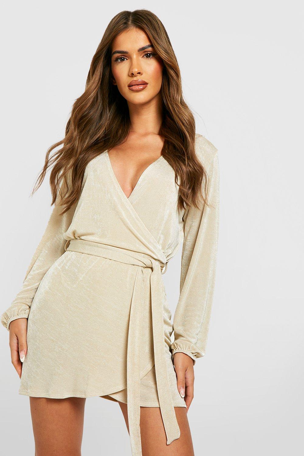 Textured Slinky Belted Wrap Dress